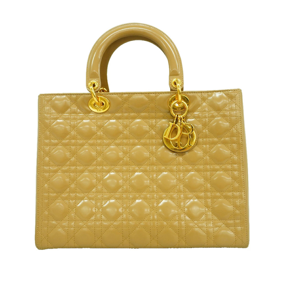 Christian Dior Handbag Cannage Enamel Beige Cream